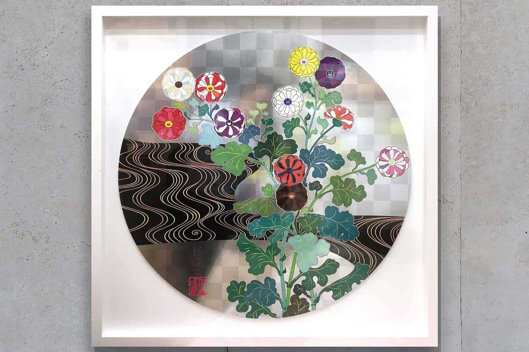 Lee Wah Framing Flowers by Takashi Murakami framed in white box frame